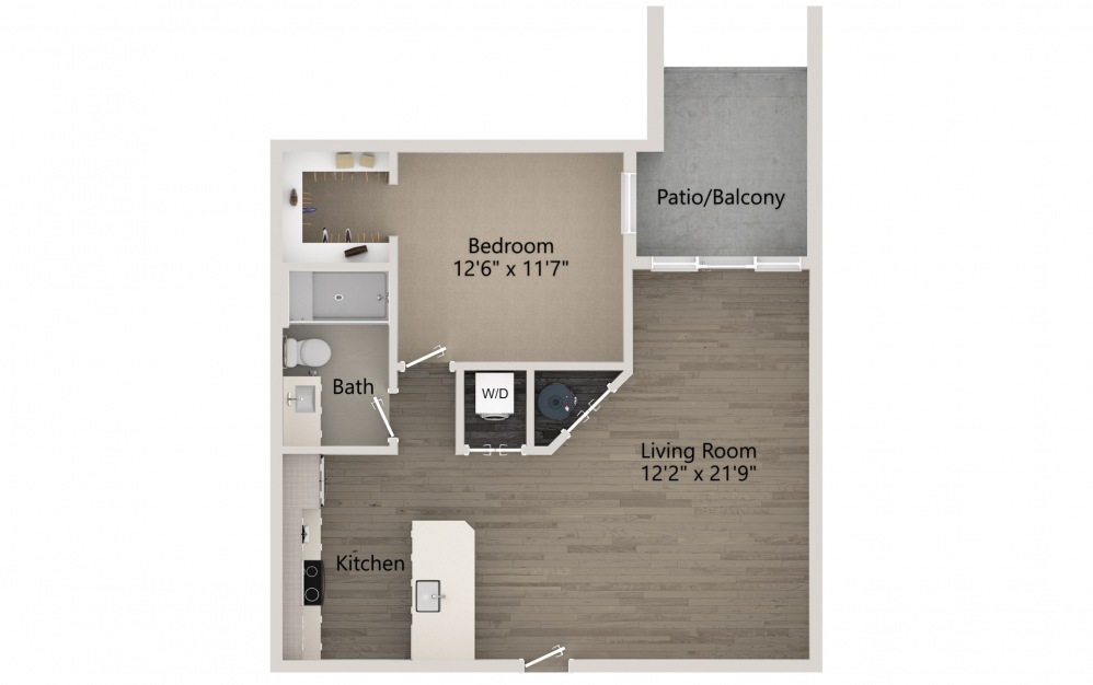Andante - 1 bedroom floorplan layout with 1 bath and 717 square feet.