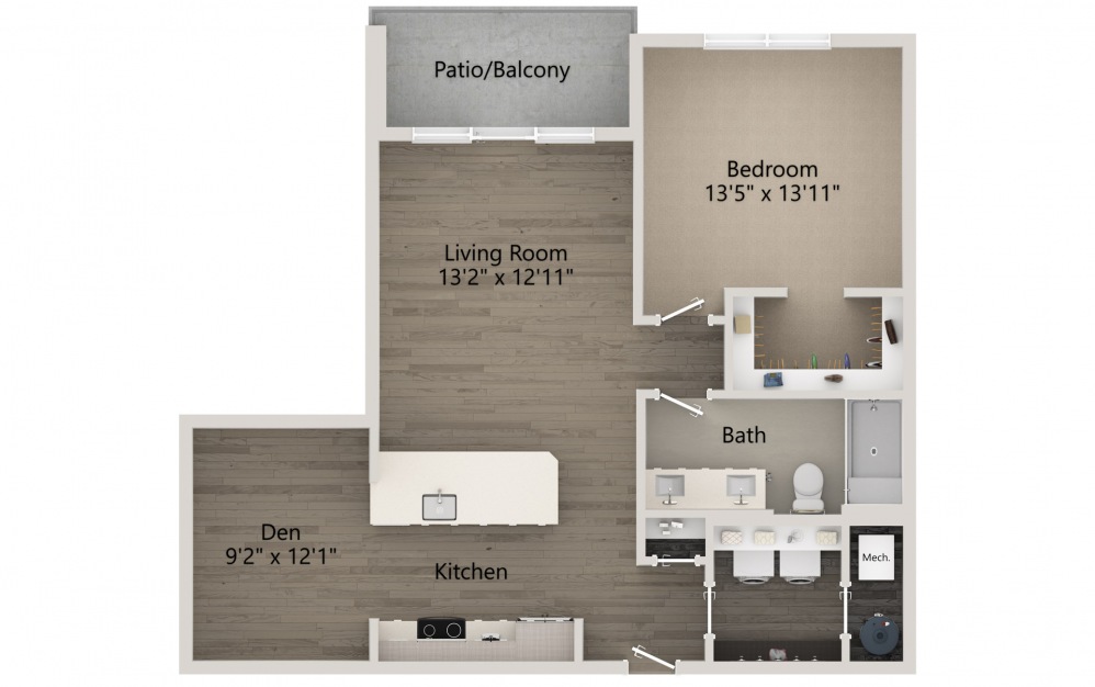 Dolce - 1 bedroom floorplan layout with 1 bath and 903 square feet.